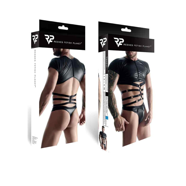 Wetlook Mens Strappy T-Shirt - Black - XXL