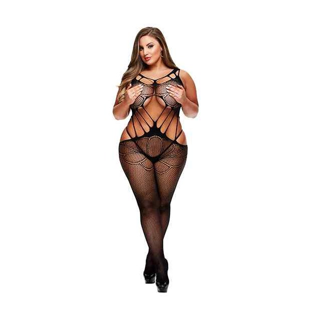 Baci Criss Cross Crotchless Bodystocking Queen Size