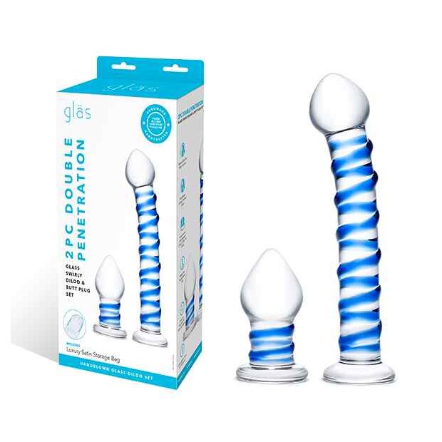 Glas Double Penetration Glass Swirly Dildo & Butt Plug Set 2 pcs
