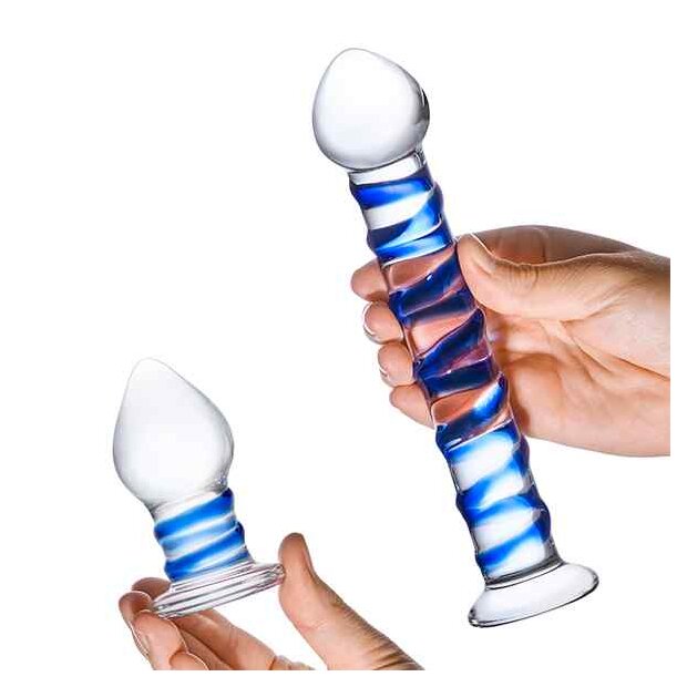 Glas Double Penetration Glass Swirly Dildo & Butt Plug Set 2 pcs